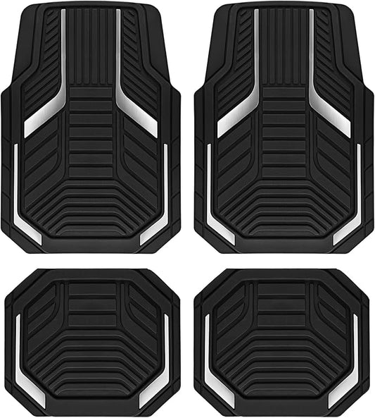 PIC AUTO Heavy Duty Rubber Floor Mats, Silver Aluminum Film Car Mats Set, Front and Rear Car Mats with Anti-Slip Backing, All Weather Protection, Trim-to-Fit for Automotive SUV, Sedan, Van