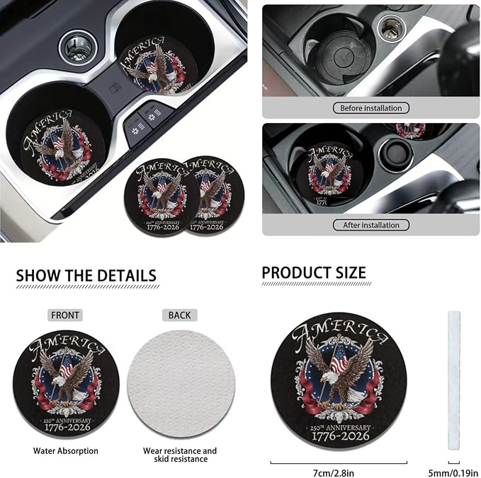 America 1776-2026 Eagle Car Seat Cover Set with Steering Wheel Wrap, 11 Pack, Patriotic Auto Accessories with Non-Slip & Breathable Fabric, 250th Anniversary Decorate for Car, SUV, Truck