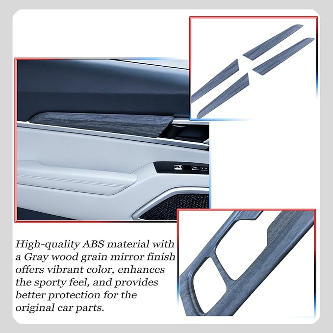 Door Panel Cover, for Kia Telluride 2020 2021 2022 2023 2024 2025 2026, Interior Door Handle Trim Overlay - Gray Wood Grain Pattern Protective Accessories
