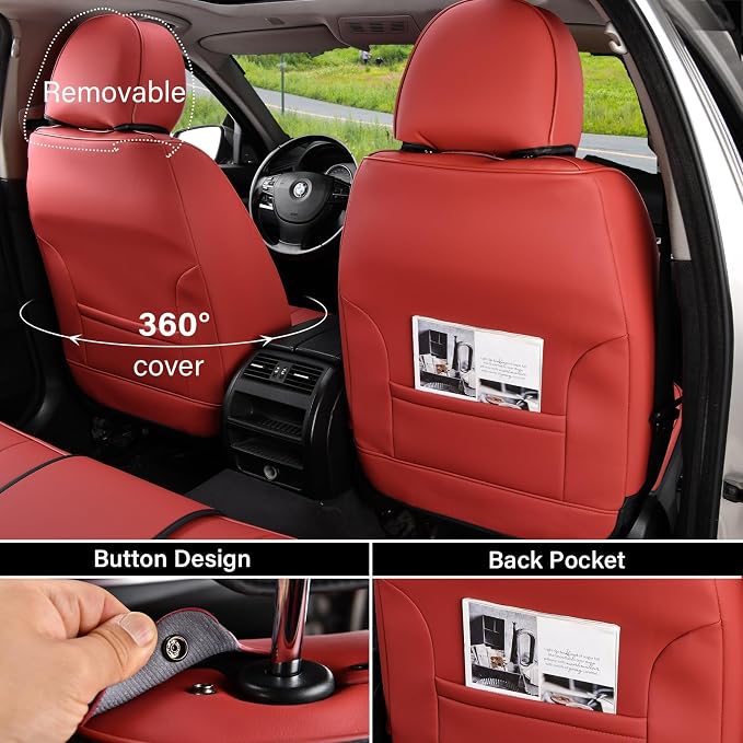 Coverado Car Seat Covers Full Set, Seat Covers for Cars, Red Car Seat Covers Front Seats and Back Car Seat Protector Waterproof, Leather Car Seat Cushion Universal Fit for Most Cars Blue