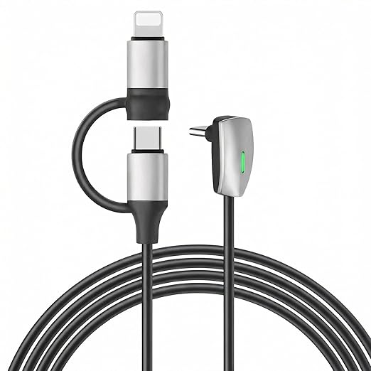 2 in 1 USB C to L,USB C to USB C Fast Charging Cable for 2026 Tesla Model 3/Y/X/S/Cybertruck 90° Right-Angle Charging Cable Compatible with iPhone 11/12/13/14 and Vehicles Dock(4FT,60W)
