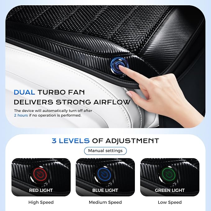 Coverado Cooling Car Seat Cover, 12V-24V Ventilated Driver Seat Cushion with 2 Turbo Fans & Wireless Control, Carbon Fiber Fabric Cooled Seat Cover for Car, Universal Fit for Sedans SUV Trucks, Black
