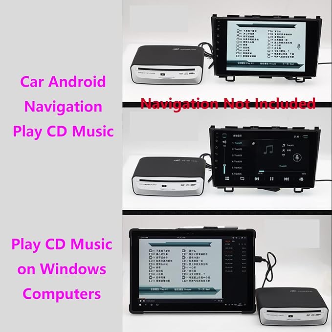 Car External Universal CD Player USB External Car Slot-Load CD Player Compatible with Android Navigation (Android Version 4.4 and Above)/PC/TV-Plug and Play