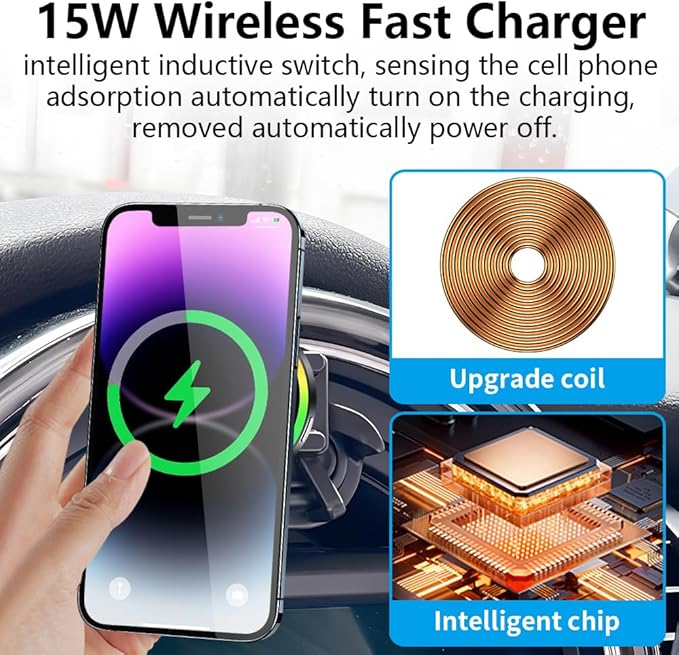 Car Magnetic Phone Mount for 2014-2021 Mini F54 F55 F56 F57 F60 [2017-2021 F-Series Clubman/Convertible/Hardtop 2 & 4 Door]and 2014-2016 Cooper and 2017-2020 Countryman Fast 15W Wireless Charger Stand