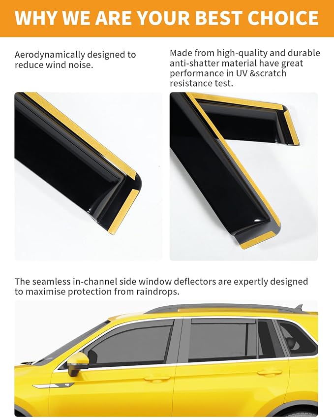 in-Channel Window Rain Guards Fit for Volkswagen VW Tiguan 2018-2024 Rain Guards Extra Durable Side Window Deflectors Visors Vent Visors Vent Shades Car Accessories -4 pcs