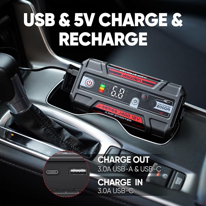 LOKITHOR J400 Jump Starter - 12V 2000A Lithium Battery Jump Pack, Portable Jump Box, Car Starter, Jumper Cables - for Up to 8.0L Gas & 6.0L Diesel Engines | ConnectMax Tech - Smart Digital Display