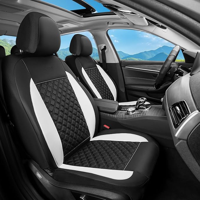 FLORICH Seat Covers, Atomutive Seat Covers Full Sets, Waterproof Seat Cover for Cars, Luxury Leather Universal Seat Cover Accessories Fit for Most Cars SUV Truck Sedans(White)