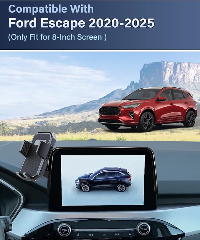 PZK Car Phone Holder for Ford Escape 2020 2021 2022 2023 2024 2025 Accessories 8-Inch Screen Fixed Clip Auto Lock Car Phone Mount with Sunglasses Storage Box 360° Rotation Fit for 4-7'' Phones