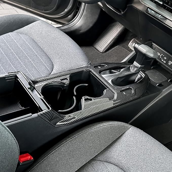 Car Center Console Gear Shift Panel Cover & Water Cup Holder Frame Trim - Compatible with KIA K4 2024-2026 Accessories-Carbon Fiber Pattern