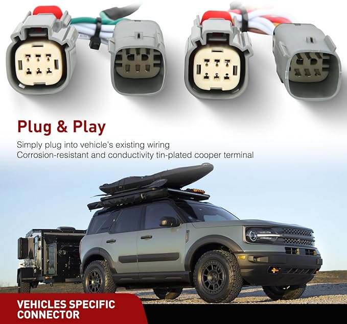 Nilight 4 Pin Trailer Wiring Harness 56462 Vehicle Side Custom for 2021 2022 2023 2024 Ford Bronco Sport Simple Fit Tow Hitch Accessories