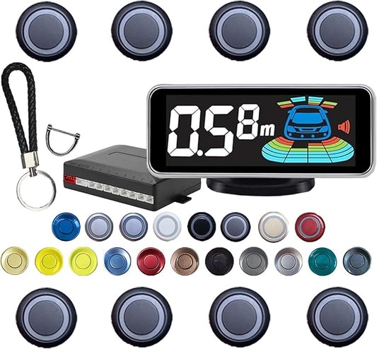 Backup Parktronic System Car Auto Vehicle Reverse with 8 Parking Sensors kit, LCD Display, Distance Detection (Meter/Foot Switchable), Buzzer Alarm and Voice Prompt Function（Matte Black）