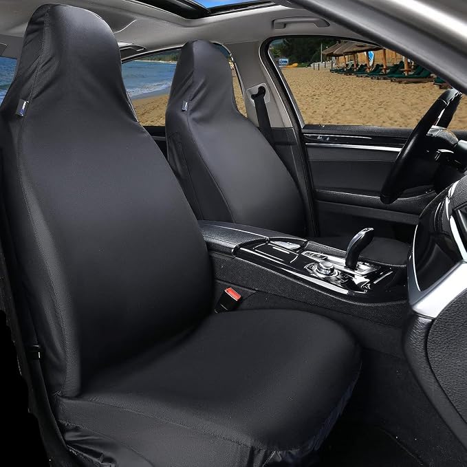 Truckiipa Universal Car Seat Covers Front Pair Oxford Waterproof Automotive Seat Cover Breathable Washable Seat Cover Protector Universal Fit for Car SUV Truck Sedan Vans, Black, 2PCS