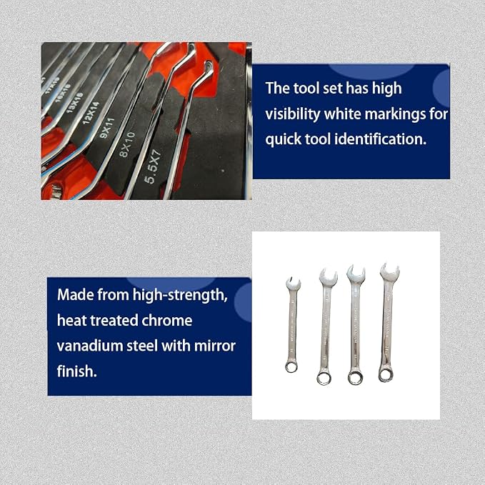 JZD 38 PCs Wrench Tool Set in Foam Storage Tray, for Mechanic Garage Repair Shop Workshop