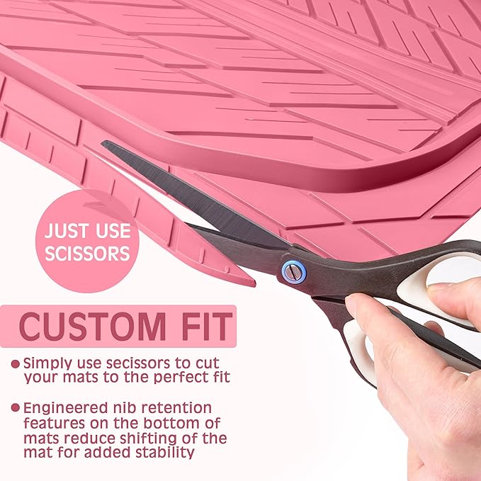 CAR PASS Floor Mats for Cars M-L Size, Heavy Duty Rubber Floor Mats with Trunk Cargo Liner, Universal Trim-to Fit Automotive Floor mats for Truck Van SUV Waterproof All Weather Car Mats All Pink