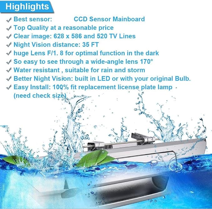 Car Rear View Trunk Handle Camera Parking Reverse Back up Camera HD Night Vision Waterproof Replacement for Toyota Hilux 8 MK8 Pickup Truck Masters OX AN120 AN130 Revo Recco/Invincible 50 2015-2019