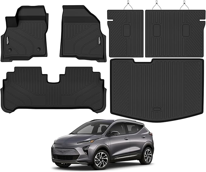 Tongama-Floor Mats for 2017-2023 Chevrolet Bolt EV (Not for EUV), All Weather TPE Floor Liners and Trunk Mat and Backrest Mats Protectors for Chevy Bolt EV Waterproof Interior Accessories