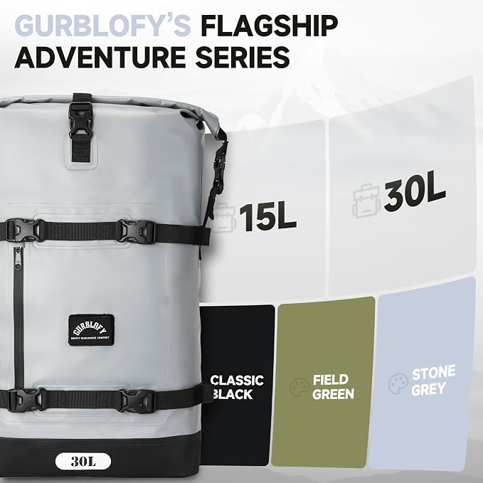 Motorcycle Tail Bag, 30L Waterproof Motorcycle Luggage Bag | 2 Size and 3 Color Options Saddle Bag, PVC Travel Bag, Rear Seat Bag, Stone Grey GT-30GRY