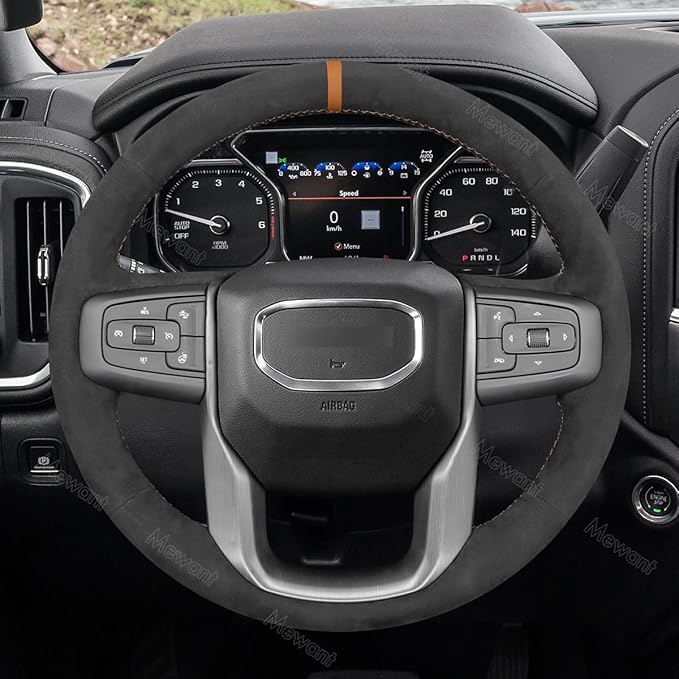 MEWANT Hand Stitch Car Steering Wheel Protector Wrap Cover for GMC Sierra 1500 2019-2023, 2500 2020-2024, 3500 2020-2024, Sierra Limited 2022, Yukon (XL) 2021-2023 Accessories