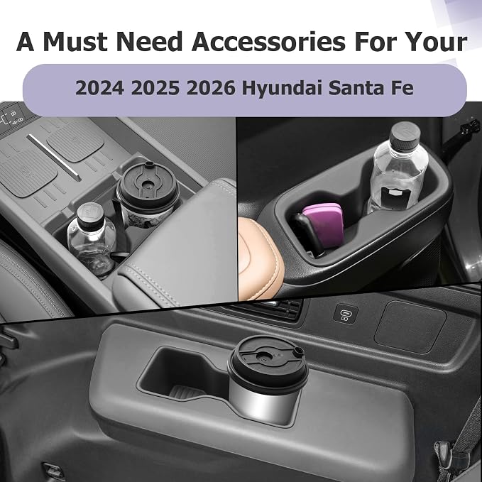 LUWU 2025 2026 Santa Fe Cup Holder Insert for Santa Fe 2024 2025 2026 Accessories Premium TPE Material Cup Holder Easy Install & Clean, 5-Pack (Door Side & Rear Third Row & Center Console)