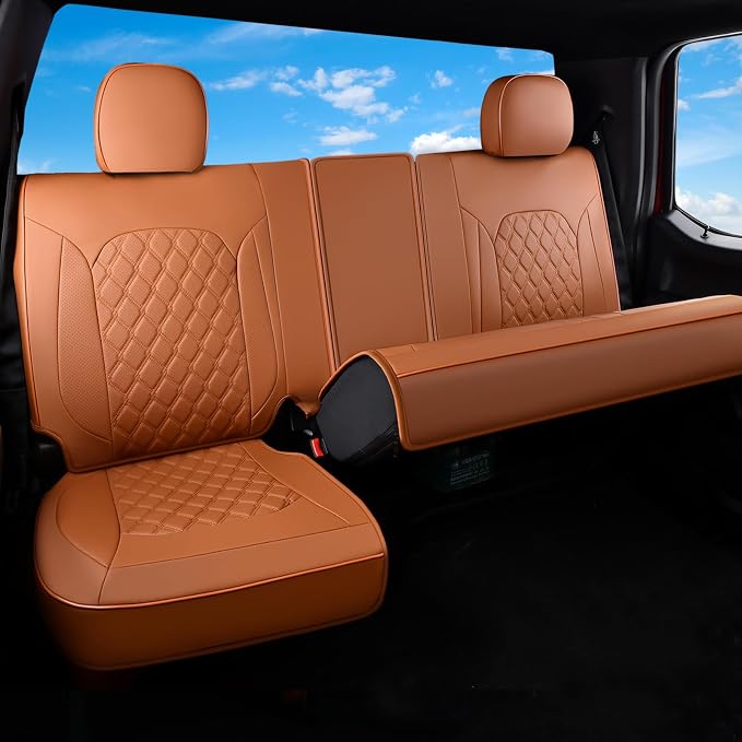 Huidasource Fit for Brown Chevy Silverado/GMC Sierra Rear Seat Covers, Thickened Split Nappa Leather Truck Back Seat Cover 2007-2013&2019-2025 1500, 2020-2025 2500HD 3500HD Crew Cab WT LS LT