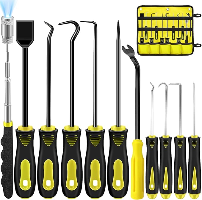 11 Pcs Pick Tool Set Mechanic, Automotive Pick and Hook Tool for Car Oil Seal/O-Ring Seal Hoses Puller Remover Gasket Scraper Magnet Pickup Tool