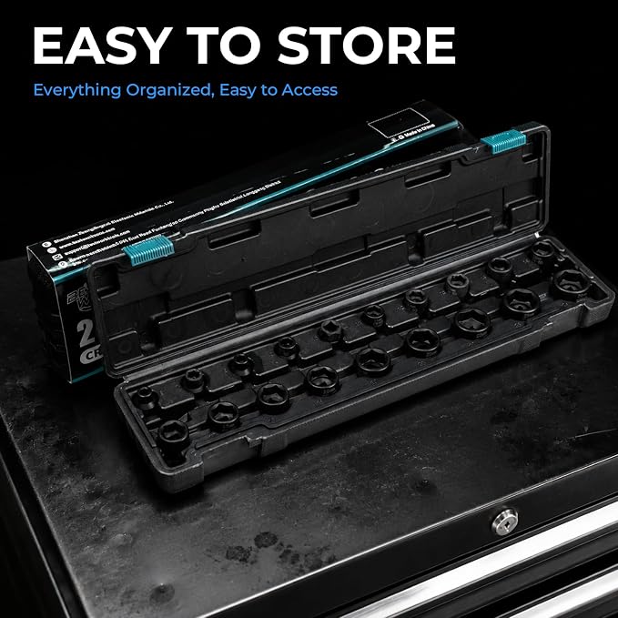 19-Piece 3/8" Drive Low Profile Nano Impact Socket Set, 6-24mm, Metric
