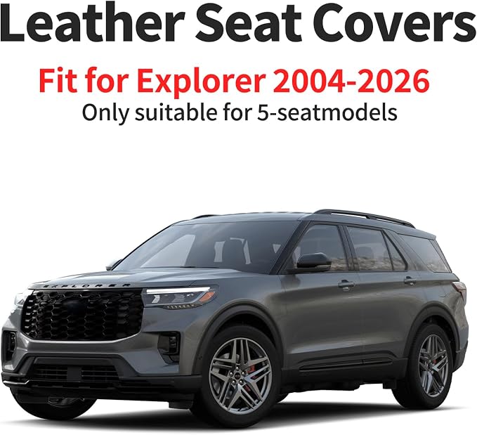 Fit Explorer Car Seat Covers for Ford Explorer 2007-2025 2026 - Luxury Leather, Anti-Slip, All-Weather, Waterproof & Breathable, Airbag Compatible, 2 Front Seats Only (Red)