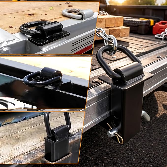 Hedday Trailer Stake Pocket D Ring 16200lbs Heavy Duty Removable Adjustable D-Ring Stake Pocket Tie Downs for Utility Trailers, Flatbed Trucks w/ 1/2" Hitch Pin (Black, 8PCS)
