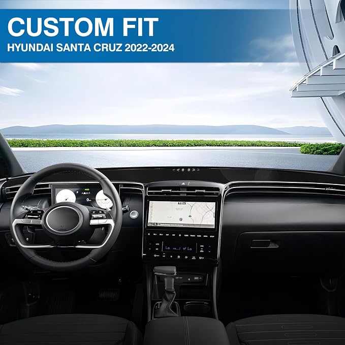 KUST Black Dash Cover for Hyundai Santa Cruz 2022 2023 2024 (Not fit for 12.3 inch Navigation Screen) Polyester Dashboard Cover Non-Slip Interior Accessories for Hyundai Santa Cruz