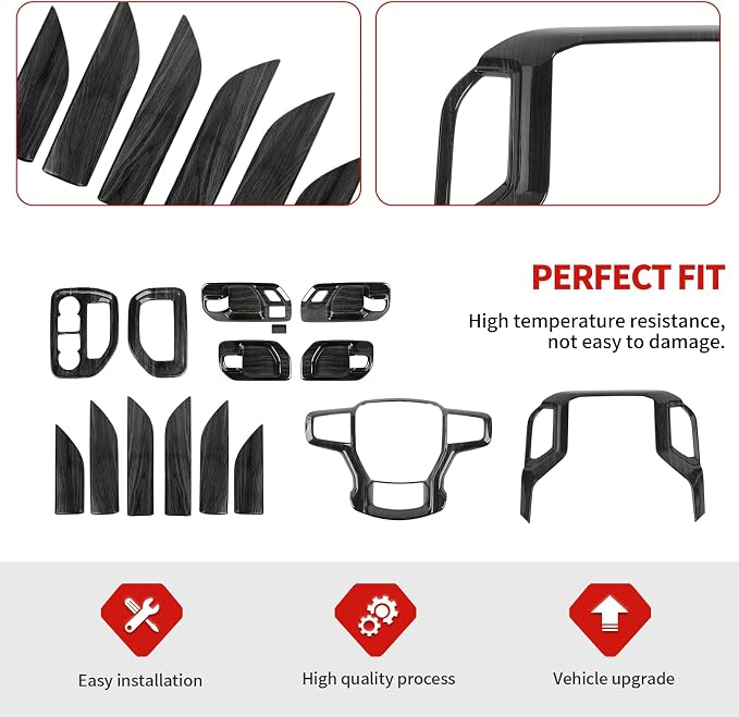Jimen Fit for Chevrolet Silverado 4 Door 2019-2021, 15PCS Black Wood Trim Kits - Center Console Navigation Panel, Dash Side Air Vent Cover, Inner Door Handle Bowl