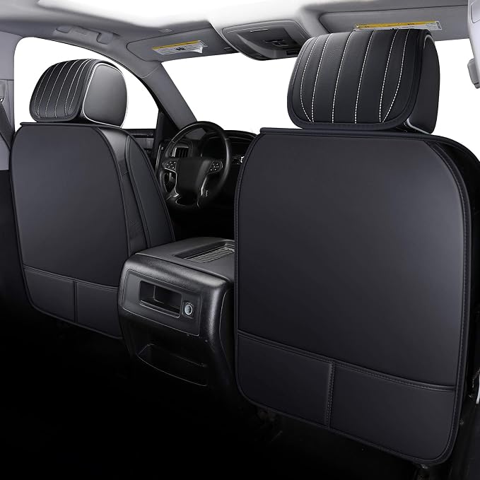 Aierxuan 2Pcs Front Chevy Silverado GMC Sierra Car Seat Covers, Custom Fit 2007-2026 1500 2500 HD 3500 HD Crew, Double, Extended Cab or Pickup Truck, with Waterproof Faux Leather (Black and White)
