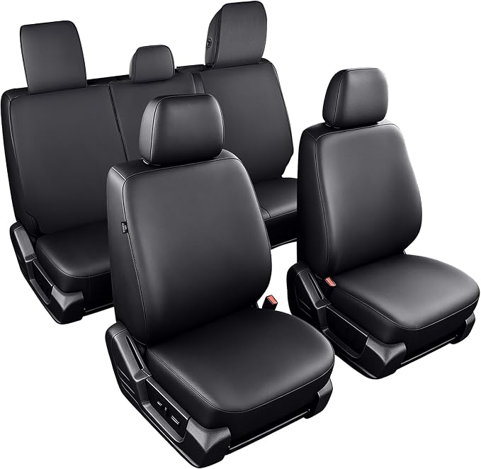 for Ford F150 Seat Covers 2009-2024 2025 2026,F250 F350 F450 2017-2026,Waterproof Faux Leather Truck Seat Covers for Crew Cab XL XLT Lariat King Ranch Platinum(Black,Full Set)