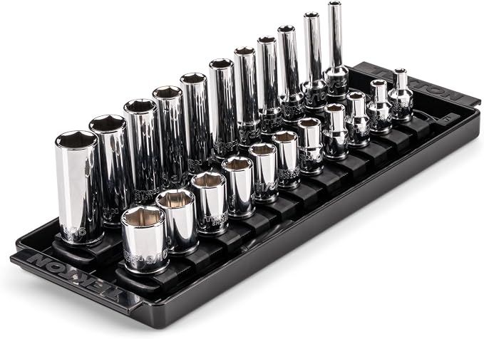 TEKTON 1/4 Inch Drive 6-Point Socket Set with Rails and Tray, 22-Piece (5/32-9/16 in.) | SHD90210