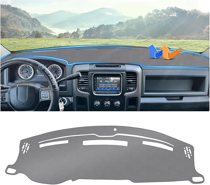 Autorder Gray Dashboard Cover Mat for Dodge Ram 1500 2500 3500 2009-2018 Accessories Dash Cover Upgrade Polyester Dash Mat Sunshade Glare UV Rays Protector