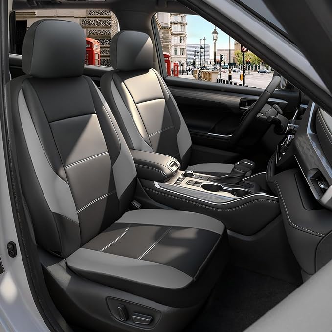 GIANT PANDA Full Set Seat Covers for Toyota RAV4, Corolla (2013-2026, Not Hybrid), Camry, Prius (2010-2026),Corolla Cross, 60/40 Split Rear & Front Protector, Faux Leather(Black+Gray)