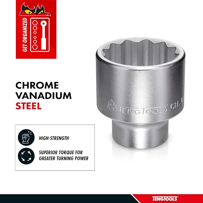Teng Tools 60MM 1 Inch Drive 12 Point Metric Shallow Chrome Vanadium Socket | Mechanic Tool | Hand Tool - M110560