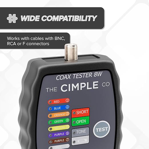 THE CIMPLE CO Coax Cable Tester, Tracer, and Toner - 8-Port Coaxial Cable Mapper and Locator with Color-Coded Remotes - Wire Tracer and Continuity Tester for Up to 8 Locations - 8 Ports, Black