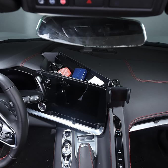 TOYCIDFG Dashboard Storage Tray Behind Navigation Screen with Phone Holder for Corvette C8 Stingray 2020-2026, Center Console Car Organizer Tray Interior Accessories (Type A)