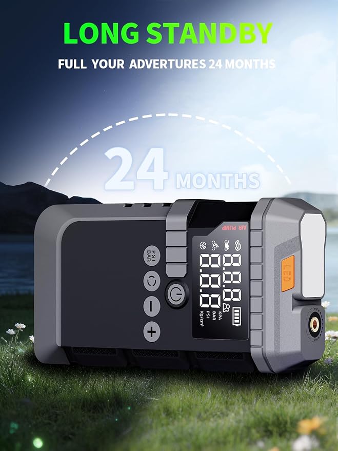 Portable Car Battery Jump Starter with Air Compressor, 6000A Car Battery Booster (All Gas/12L Diesel) with 45W Fast Charge, 160PSI Auto-Shut Off Tire Inflator,LED Light, Jumper Cables,Golves
