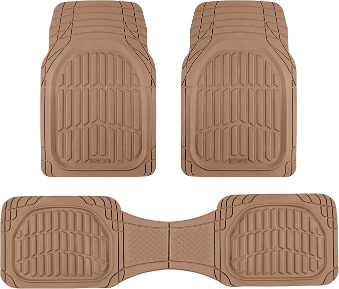 Motor Trend FlexTough LITE Rubber Car Mats Full Set - All Weather Floor Mats for Trucks, Cars & SUVs - Automotive Waterproof Beige Car Floor Mats for Cars Interior Accessories Universal Trim-to-Fit