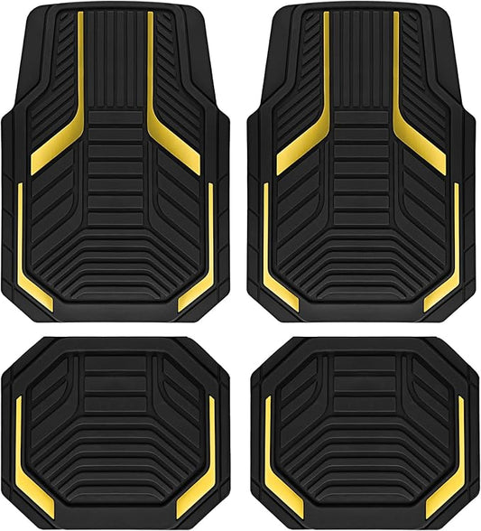 PIC AUTO Heavy Duty Rubber Floor Mats, Yellow Aluminum Film Car Mats Set, Front and Rear Car Mats with Anti-Slip Backing, All Weather Protection, Trim-to-Fit for Automotive SUV, Sedan, Van