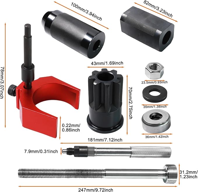 Injector Sleeve Remover Kit for CAT 3406E C15 C16, 9U-6891 Cup Puller, J-42083 Timing Pin, 9U-7227 Height Gauge, J-38587-A Barring Socket, Heavy Duty Engine Maintenance Tool Set (9-Piece)