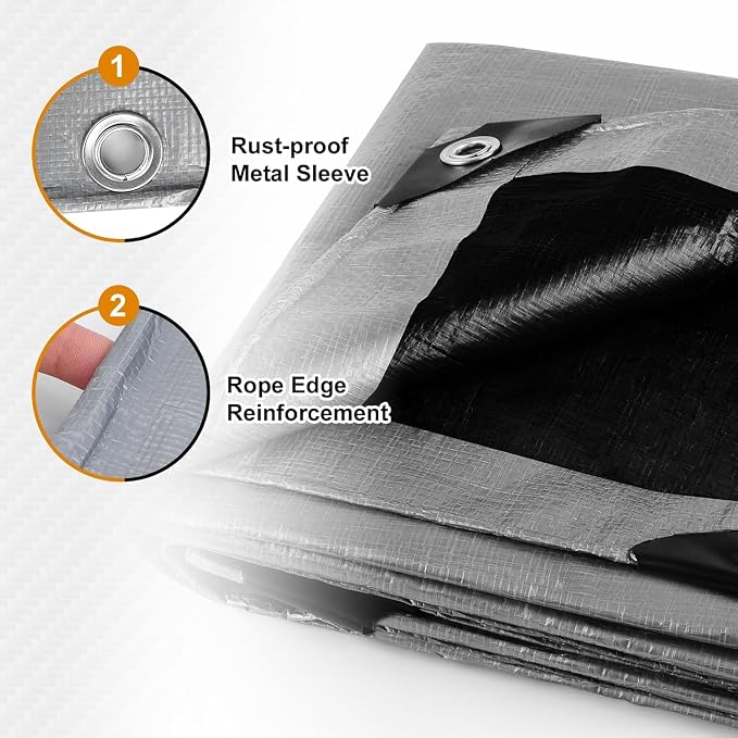 AROIC 16x20 FT Waterproof Tarp, 16 Mil Thick Heavy Duty Cover with Reinforced Edges & Rustproof Grommets - UV Resistant Tearproof Tarpaulin for Camping Tent, Pool Cover, Emergency Rain Shelter