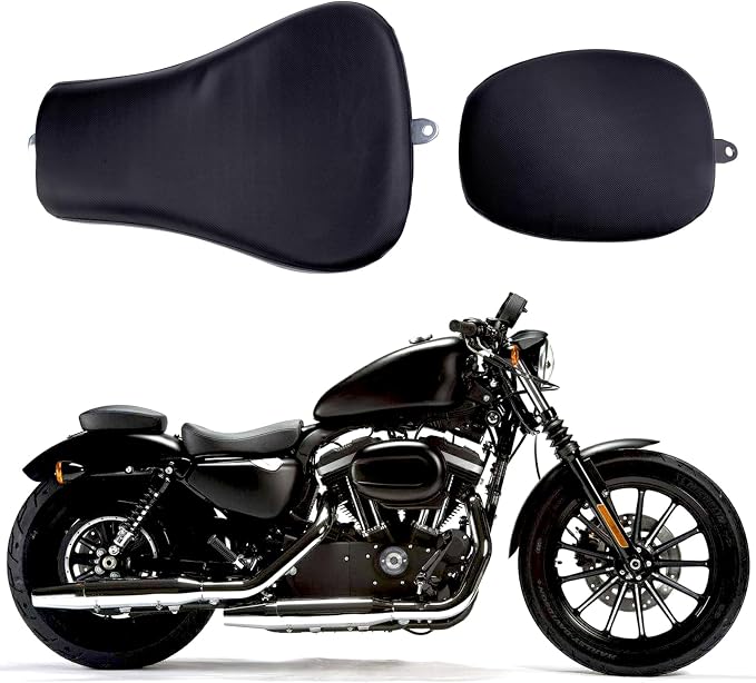 Black Motorcycle Front Driver Solo Seat+Rear Passenger Pillion Pad for Sportster 48 72 Iron 883 XL883 Forty Eight XL1200 Seventy Two 1200