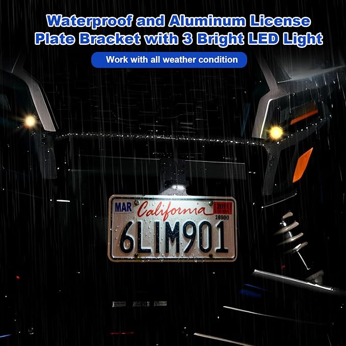 UTV Turn Signal Kit and License Plate Bracket with light, Pre-Wired, Plug and Play with Horn and Rocker Switch, Compatible with Polaris, Pioneer, Can-Am, Kawasaki, CFMOTO