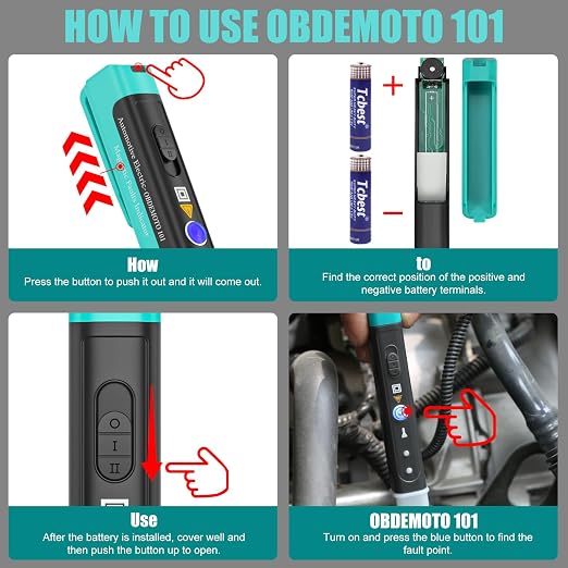 Automotive Electronic Magnetic Faults Indicator, OBDEMOTO 101 Automotive Electronic Faults Detector,Car Spark Tester and Voltage Tester Pen with LED Display & Two Batteries
