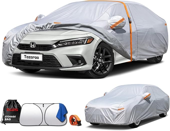 Car Cover Waterproof All-Weather,Heavy-Duty Outdoor Full Exterior Automobiles Sedan/Coupe (Length 179-185 inch) with Windshield Sun Shade Universal Fit Toyota Corolla,Honda Civic,Jetta etc