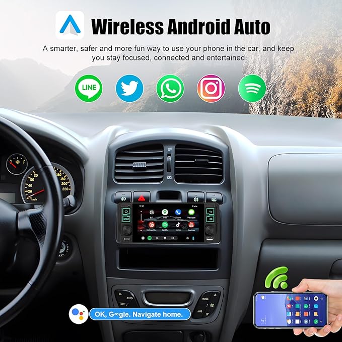 Single Din Car Stereo with Wireless Apple Carplay Android Auto, 5.1" InCell Touchscreen Car Radio with Bluetooth 5.2 Handsfree Mirror Link 1 Din Head Unit with FM/Type-C/USB/EQ/Microphone