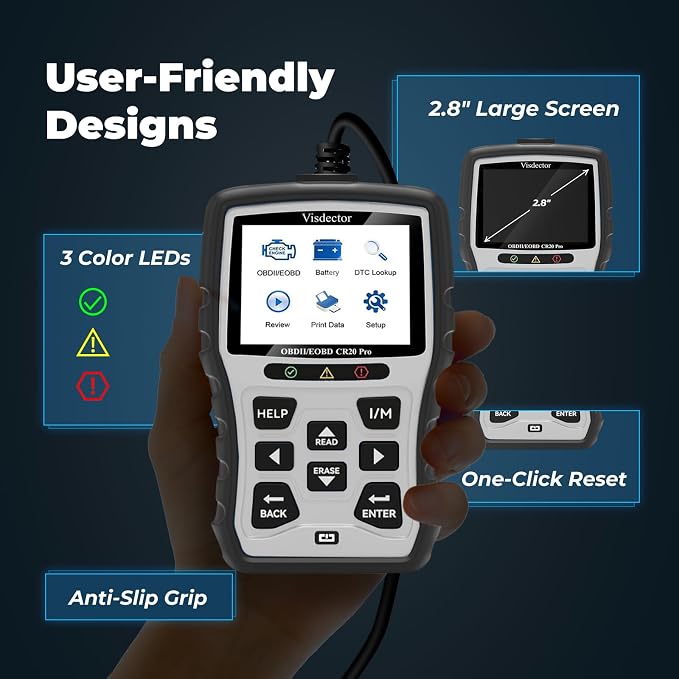 CR20 Pro Enhanced Universal OBD2 Scanner Car Code Reader Check Engine Fault Reader to Turn Off CEL Light, Read & Clear DTCs, Data Graphing, Voltage Test, Silver/Black