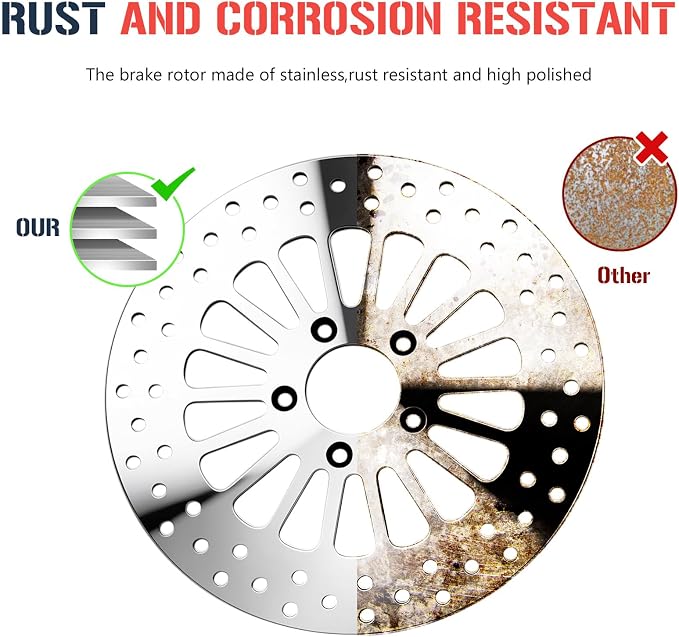 11.8" Front and Rear Brake Rotor Pad Set for Harley Davidson Touring Models, for Road King/Street Glide/Road Glide/Electra Glide 2008-2022, Mirror-Polished Stainless Steel Rotors, 3PCS